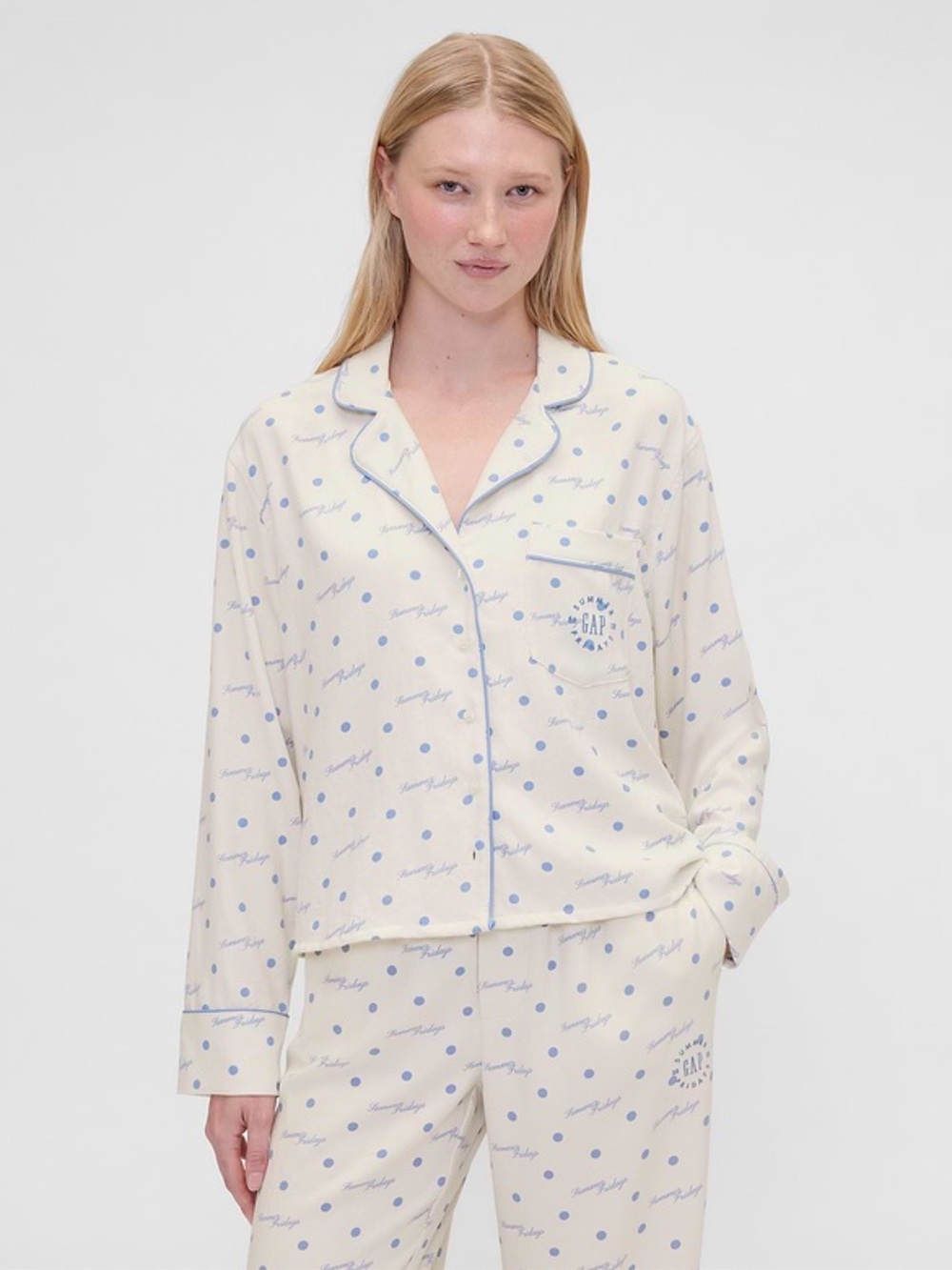 Summer Fridays x Gap Relaxed Flannel Dot Pajama Top Size XL Bridal Bachelorette